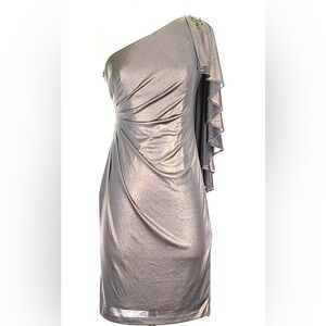 Xscape One-Shoulder Silver jeweled sleeve by Joanna Chen Dress Size 10